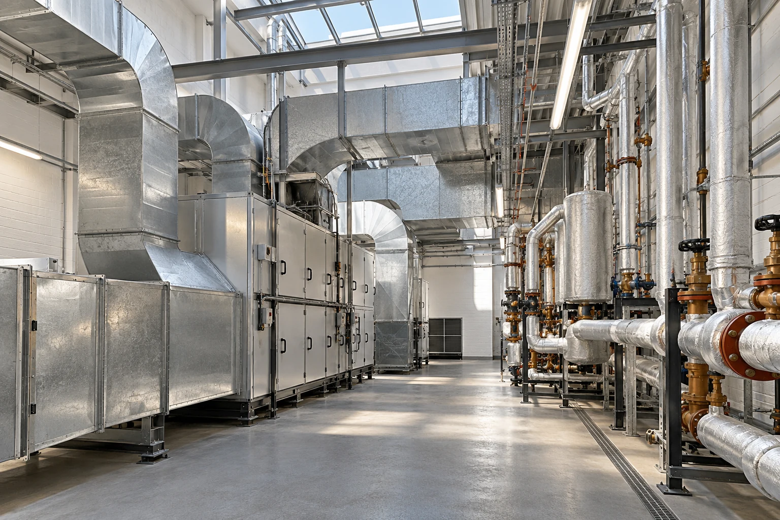 Ductwork and services in a commercial mechanical installation